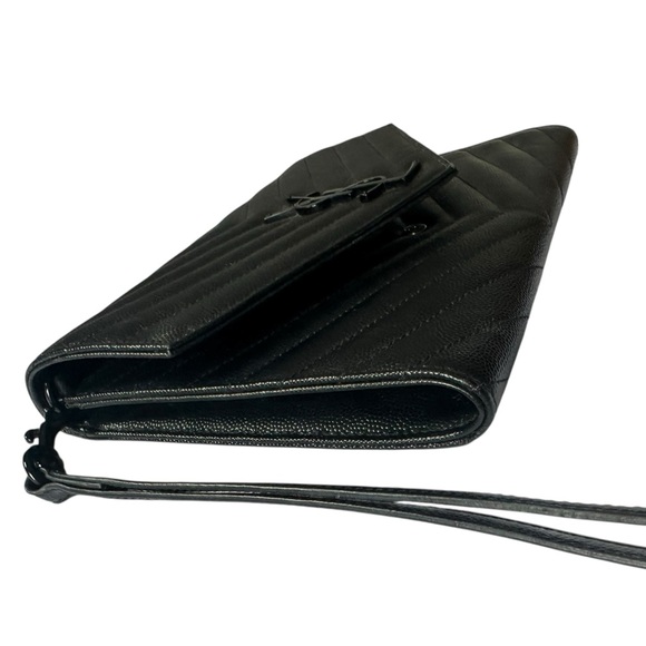 Saint Laurent cassandre Chevron quilted Clutch wristlet black YSL - Picture 8 of 13